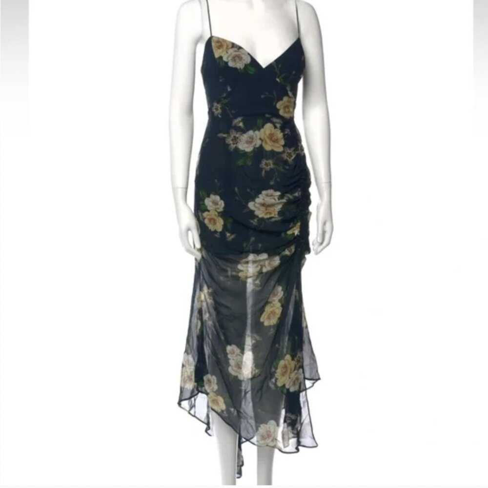 NICHOLAS Silk Floral Slip Midi Dress